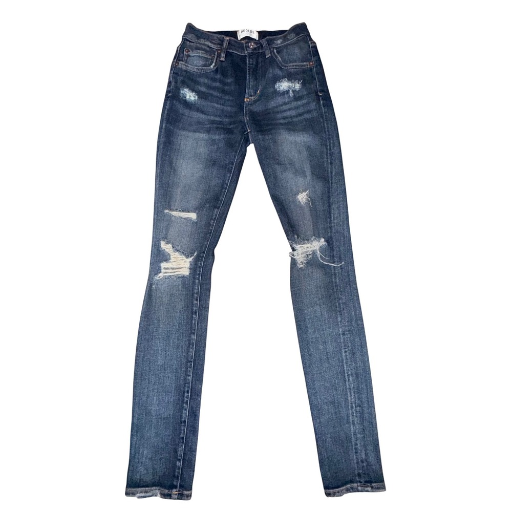 AGOLDE Sophie Skinny Jeans 25 Dark Wash Distressed High Rise Raw Hem A003B-1044